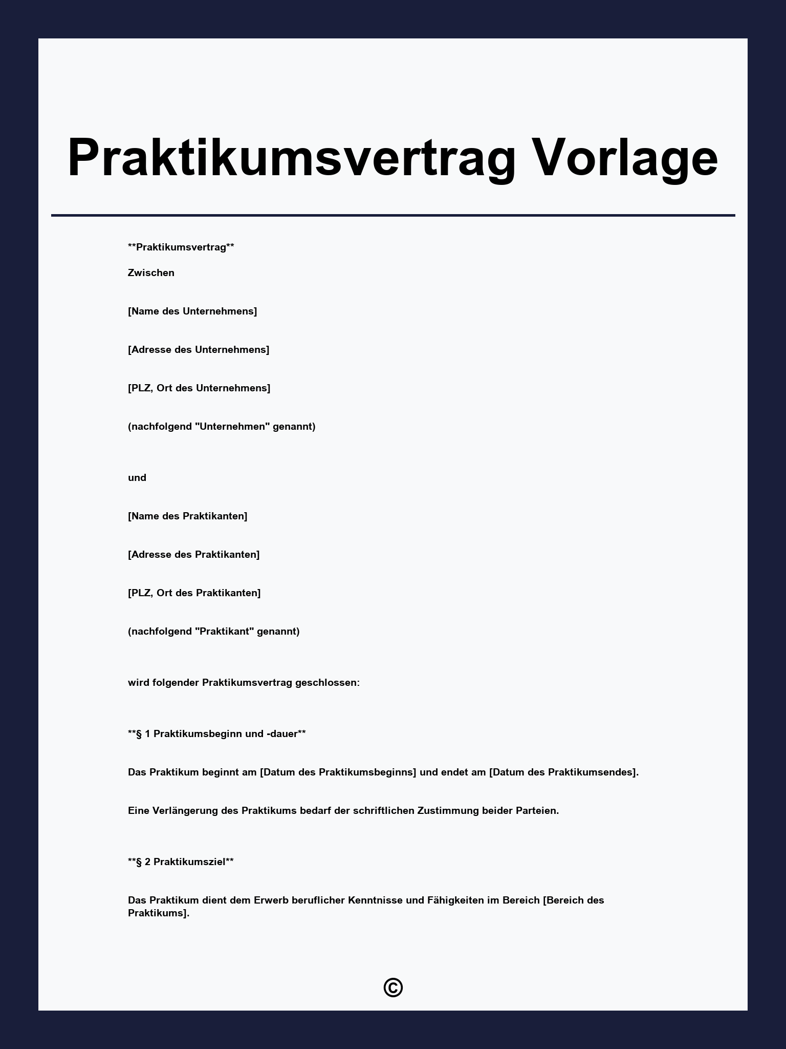 Praktikumsvertrag Vorlage