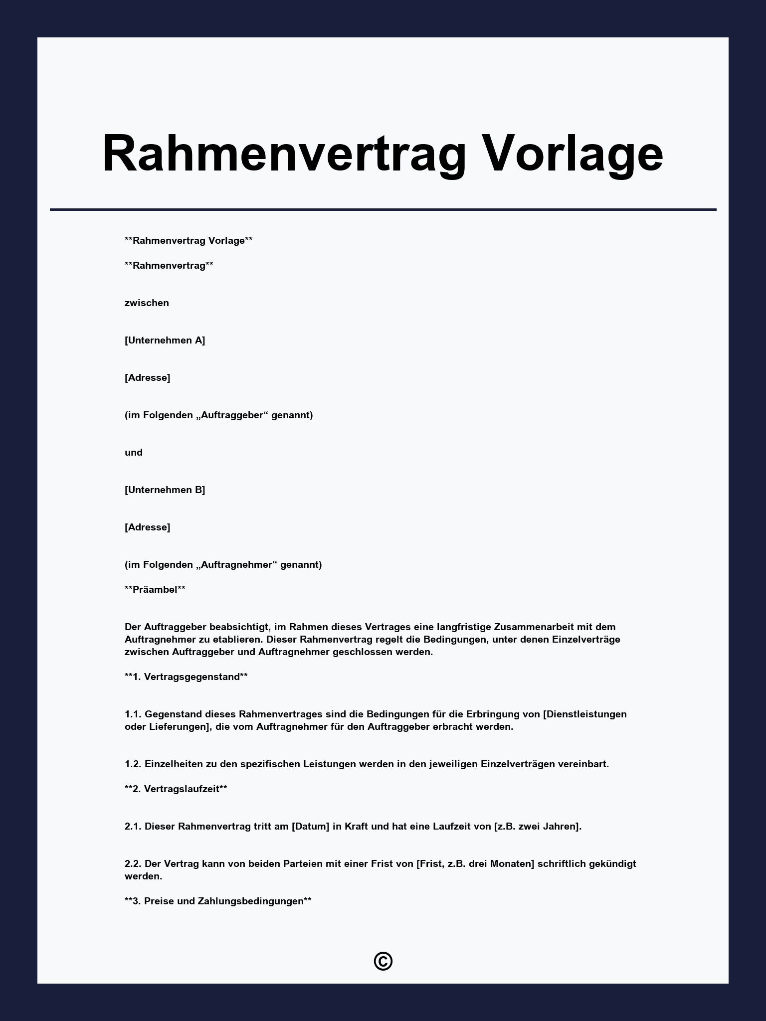 Rahmenvertrag Vorlage