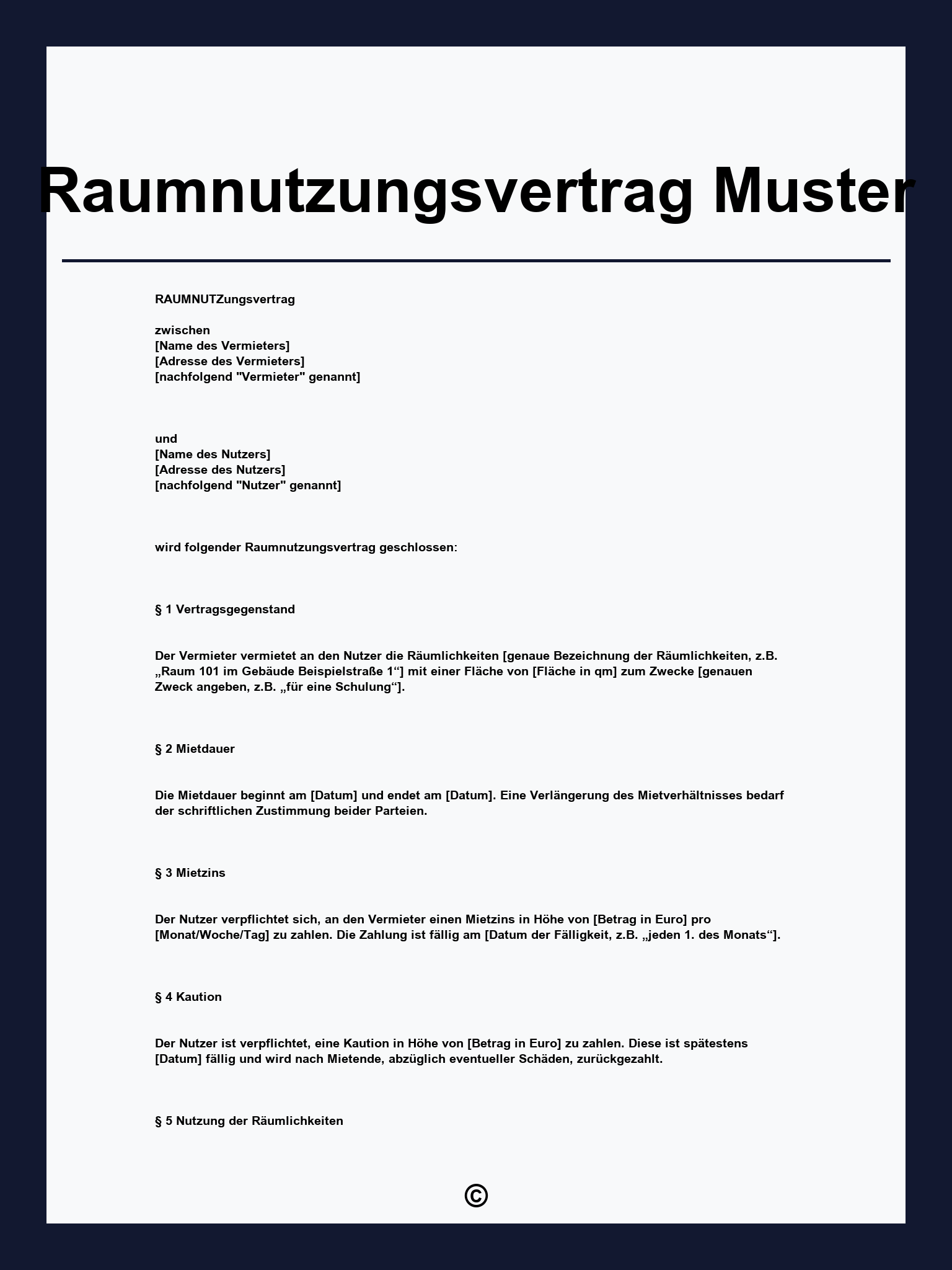 Raumnutzungsvertrag Muster