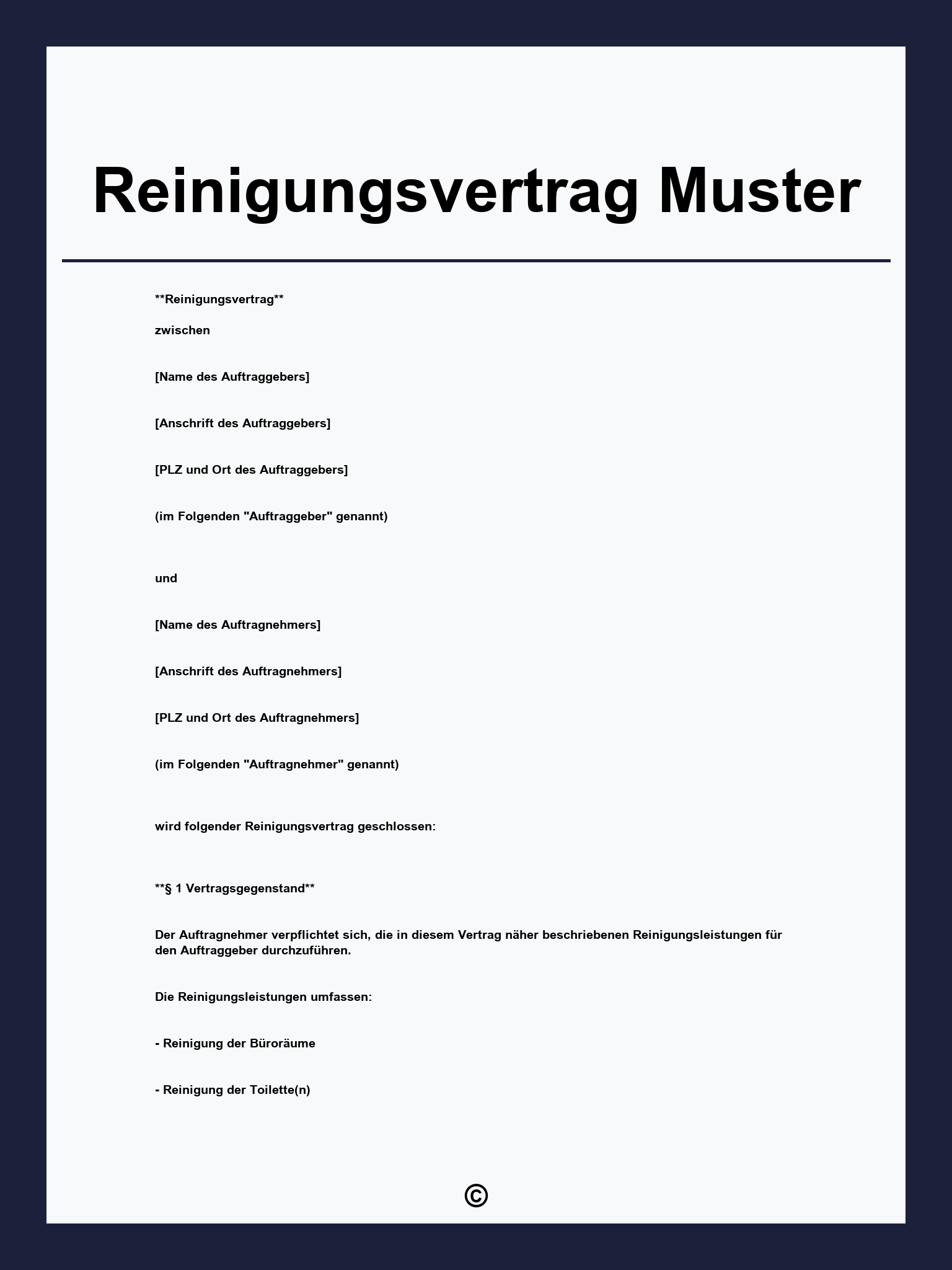Reinigungsvertrag Muster
