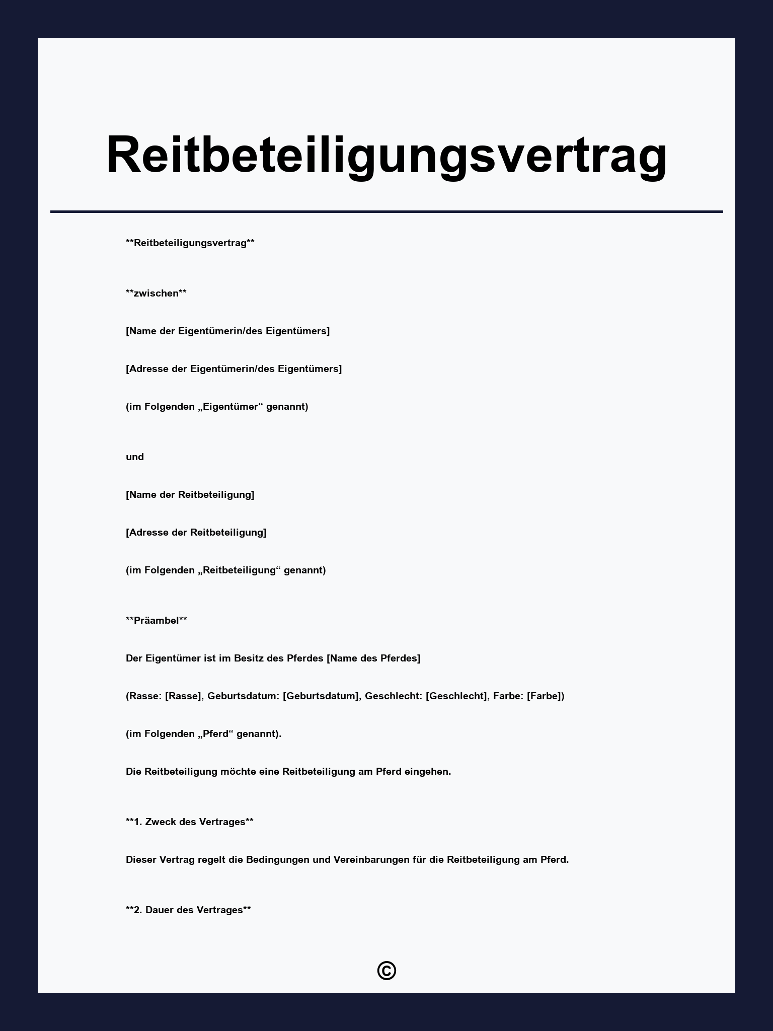 Reitbeteiligungsvertrag