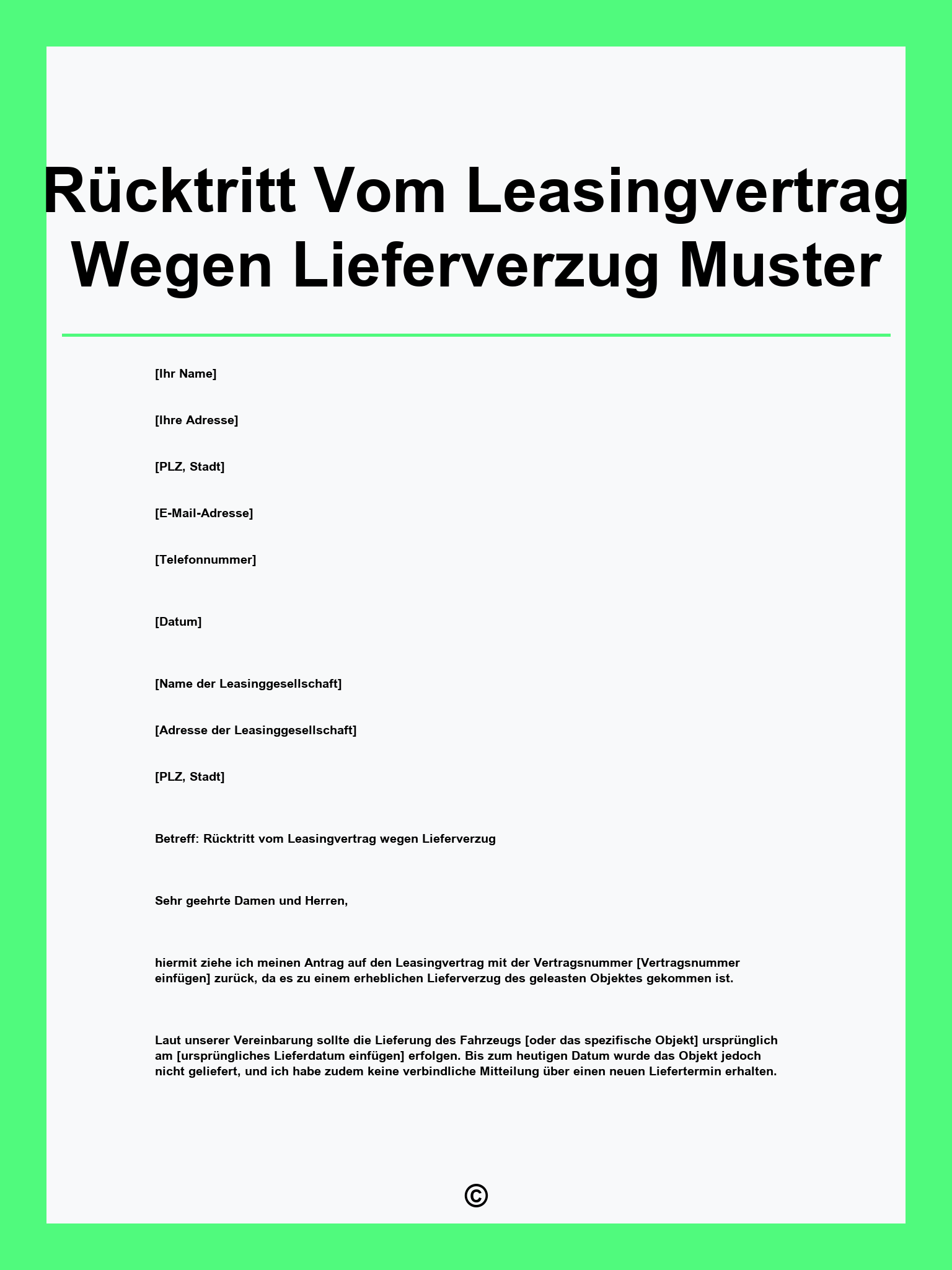 Rücktritt Vom Leasingvertrag Wegen Lieferverzug Muster