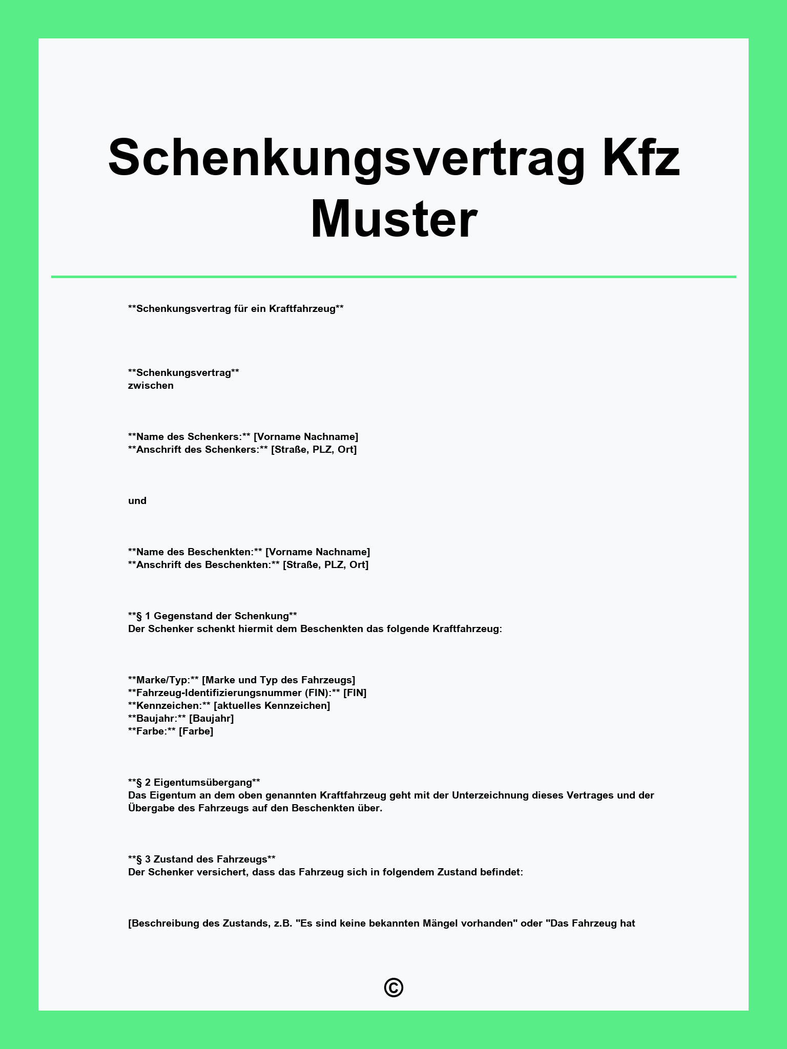 Schenkungsvertrag Kfz Muster
