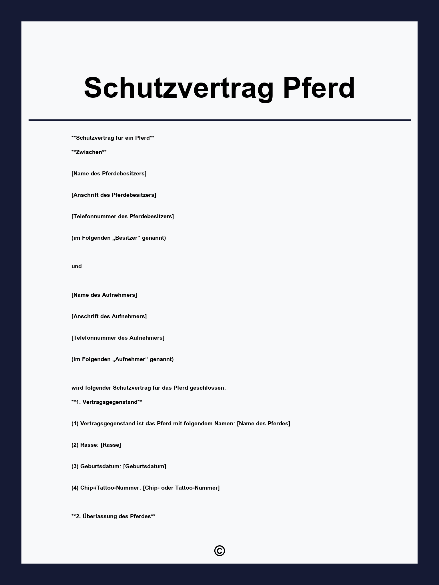 Schutzvertrag Pferd