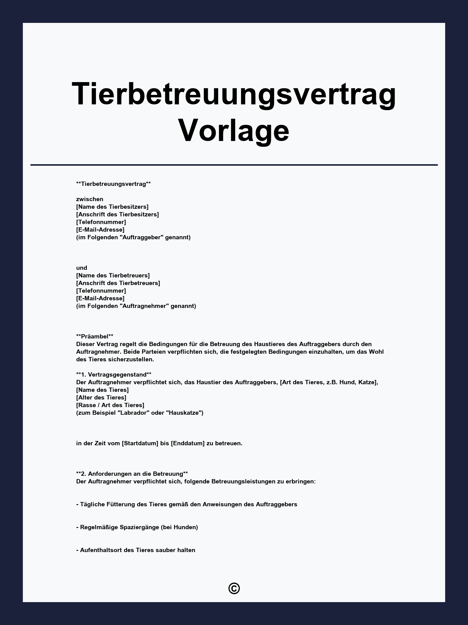 Tierbetreuungsvertrag Vorlage