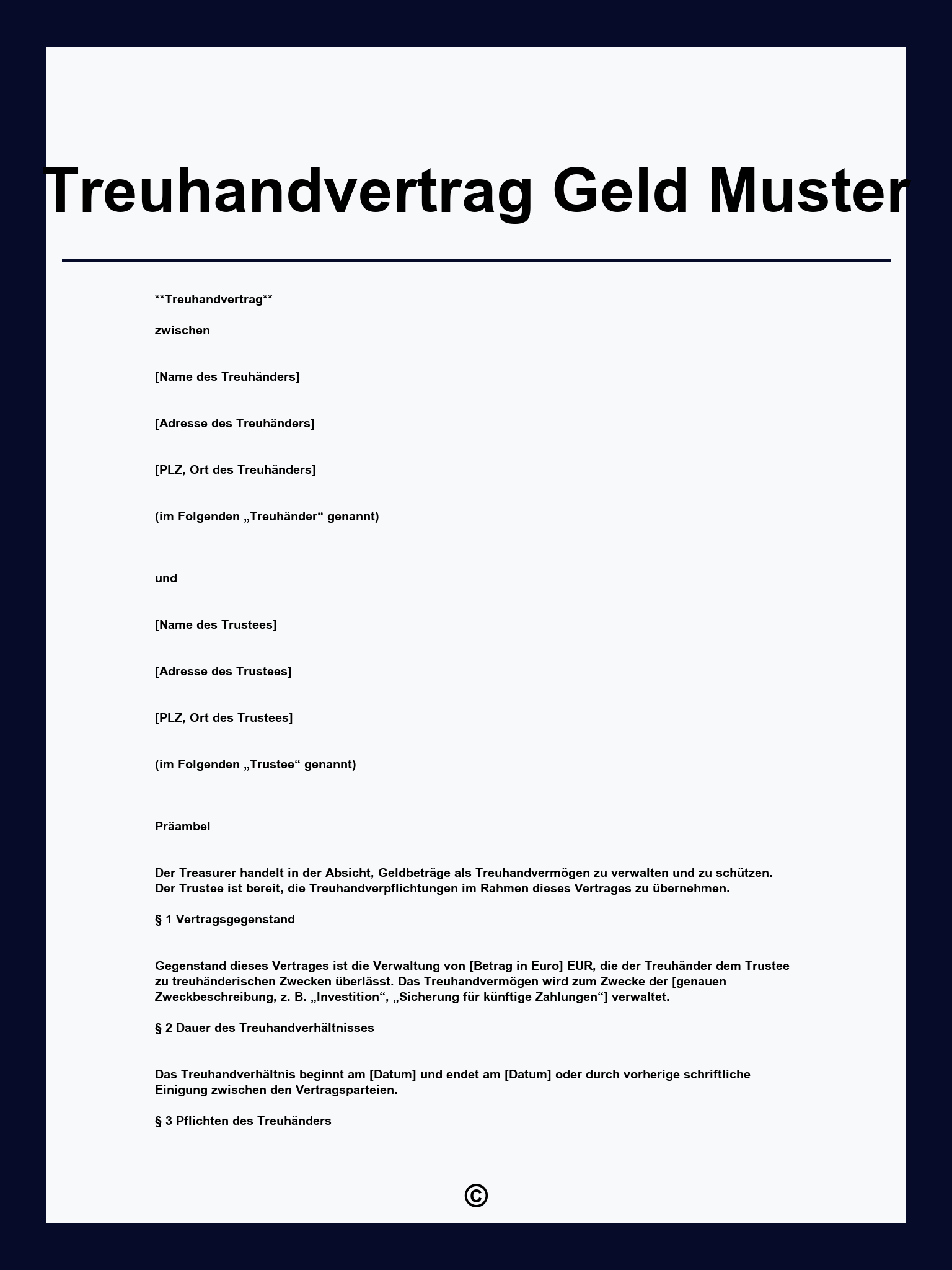 Treuhandvertrag Geld Muster