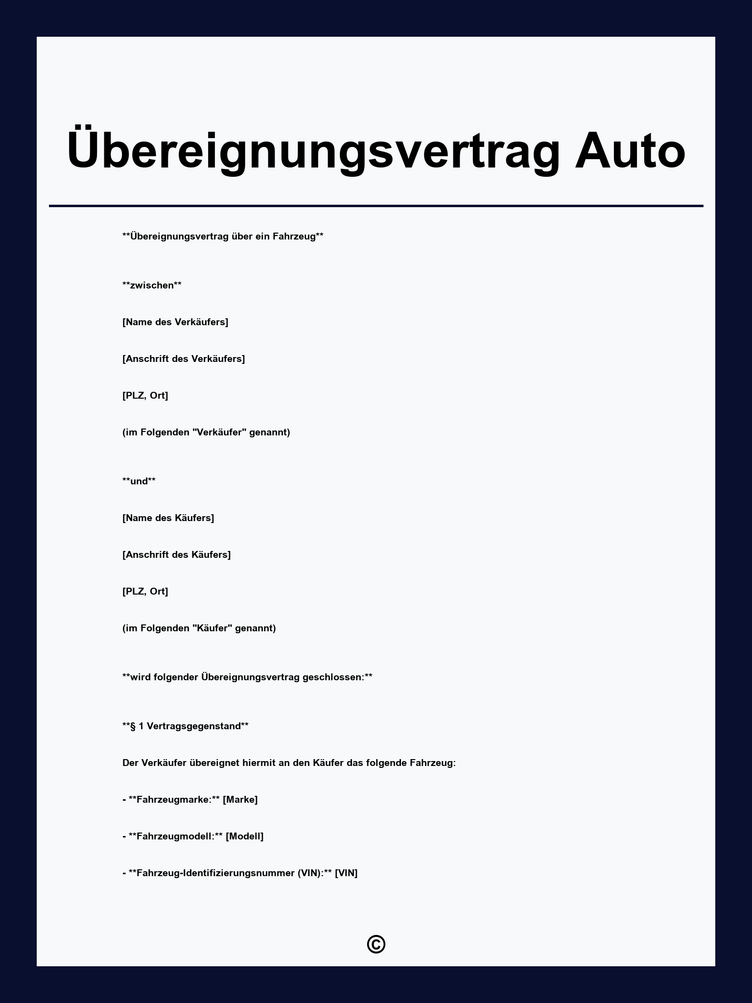 Übereignungsvertrag Auto