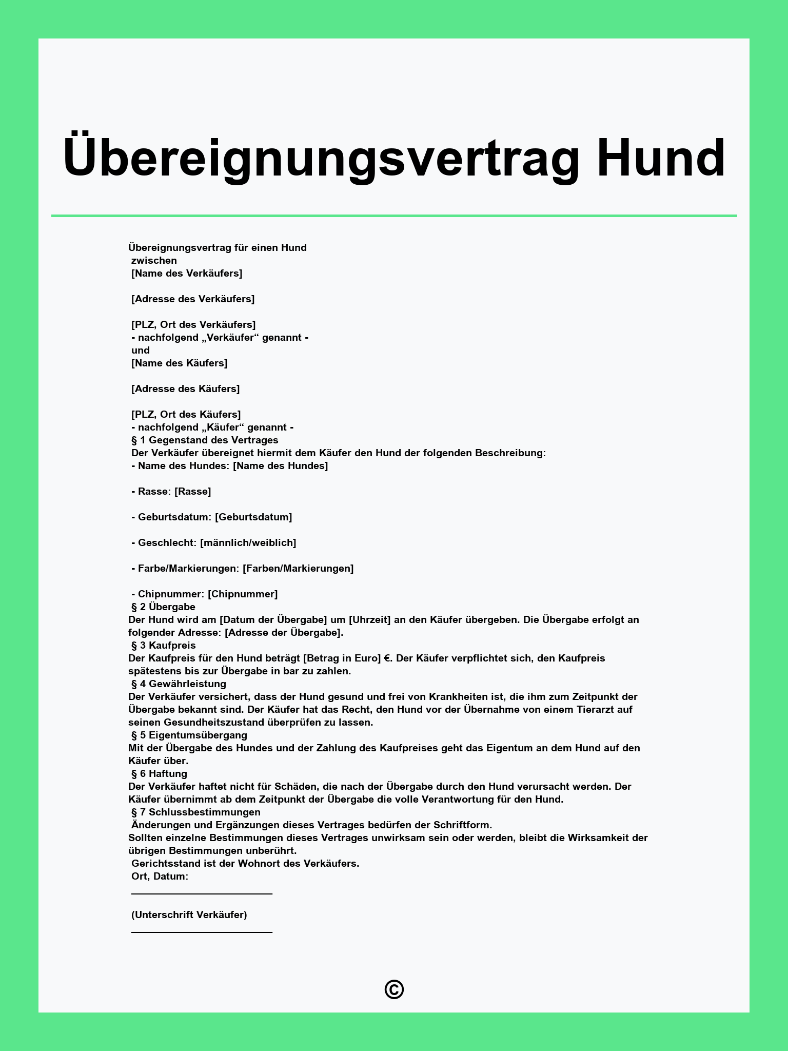 Übereignungsvertrag Hund