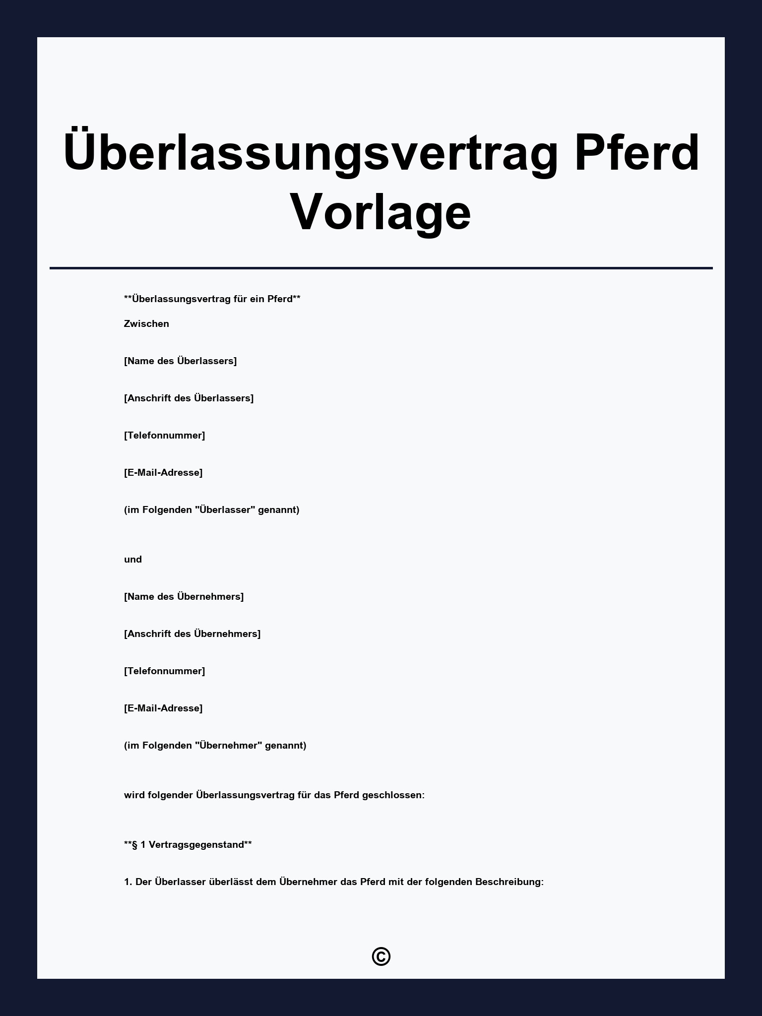 Überlassungsvertrag Pferd Vorlage