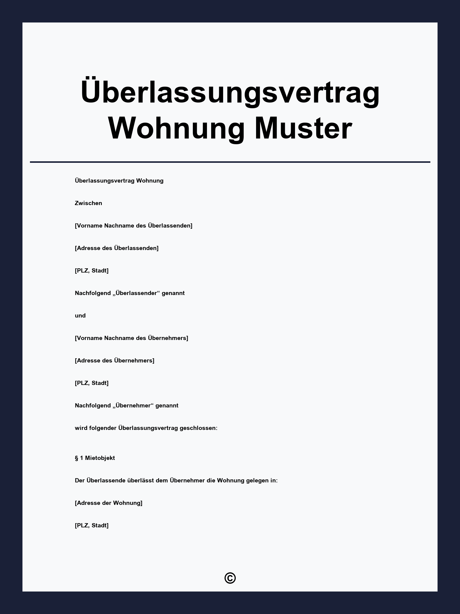 Überlassungsvertrag Wohnung Muster