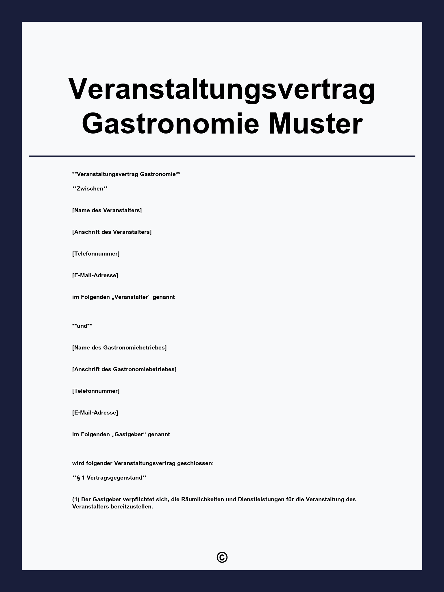 Veranstaltungsvertrag Gastronomie Muster