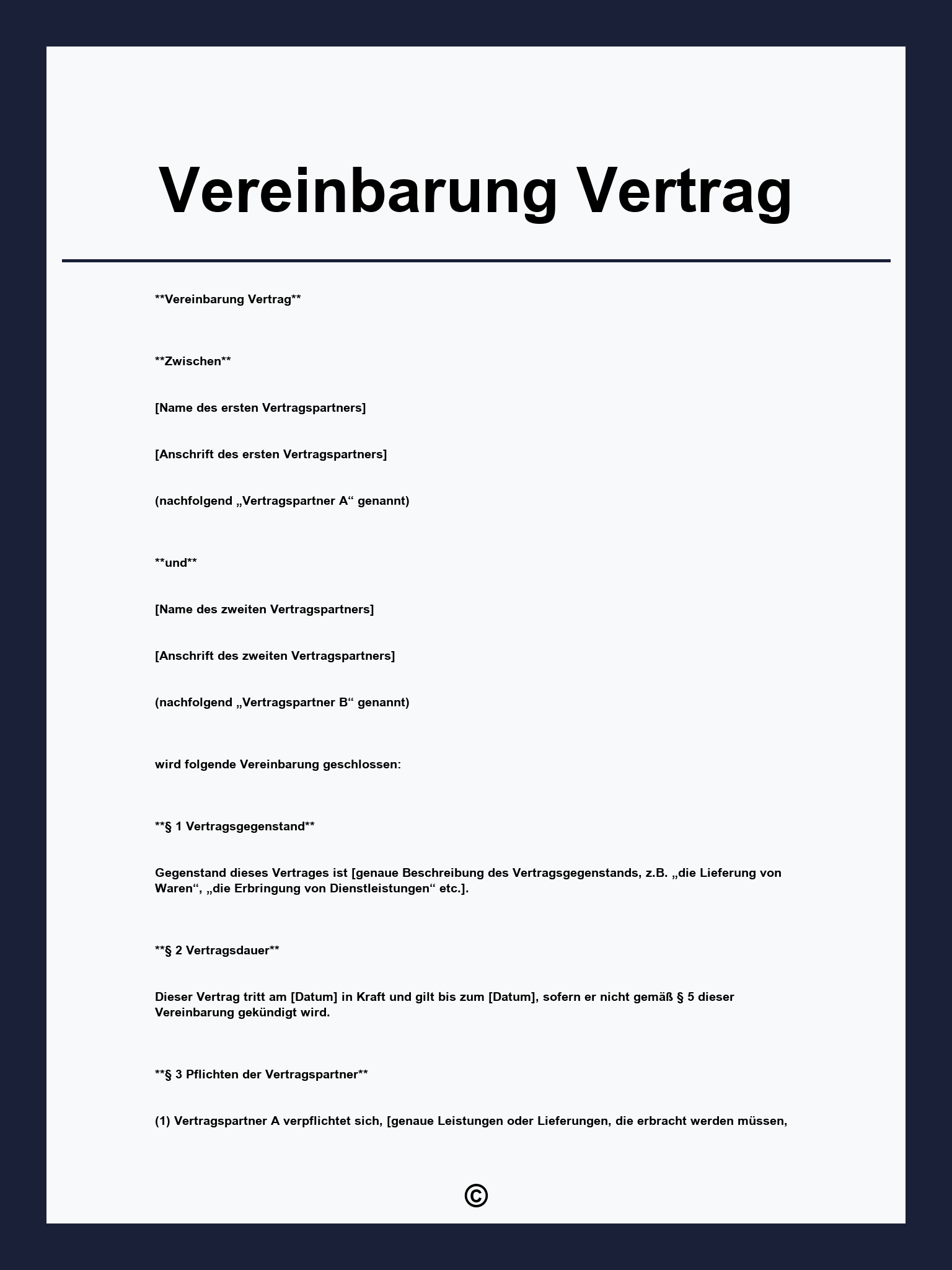 Vereinbarung Vertrag