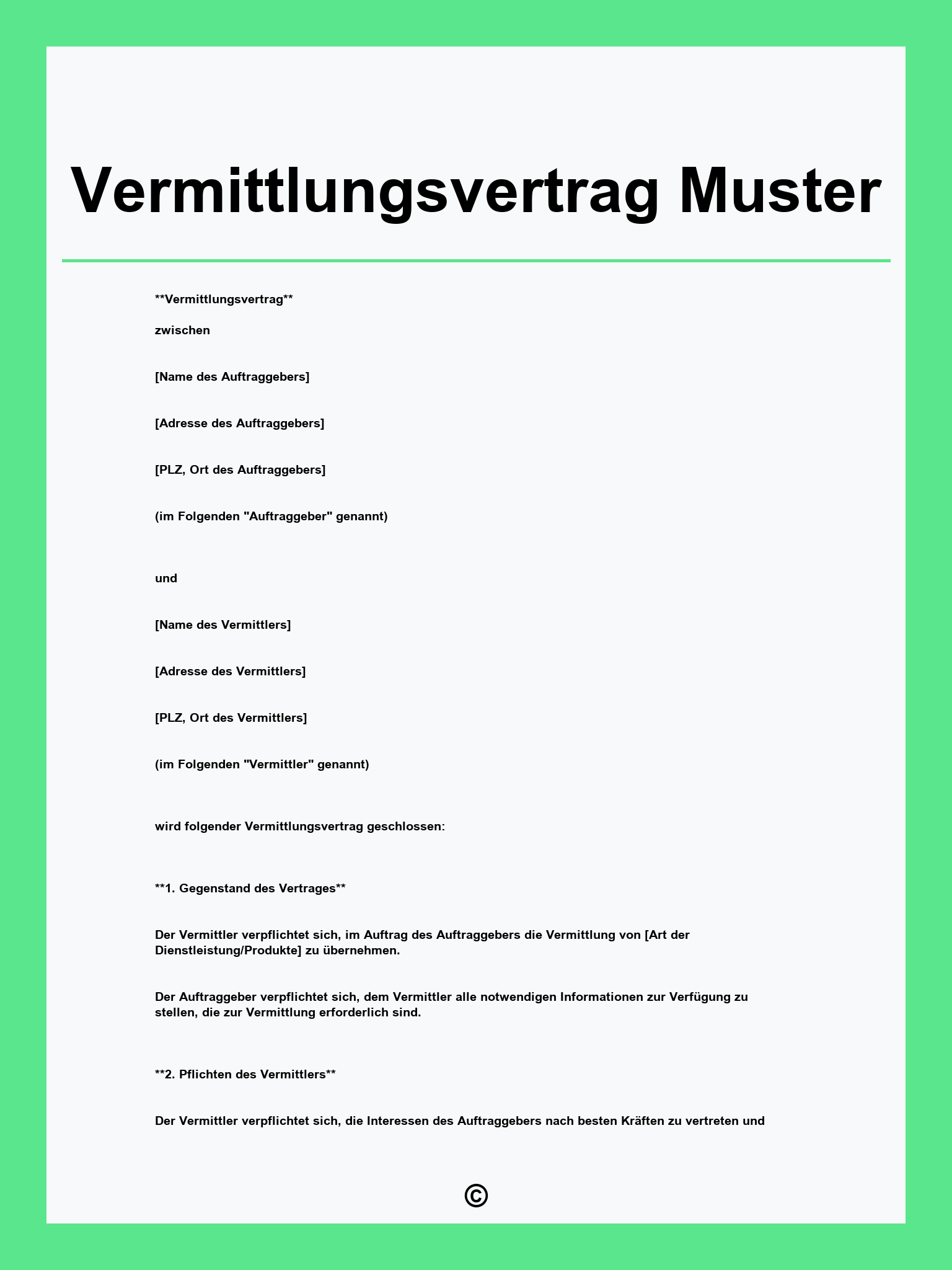 Vermittlungsvertrag Muster