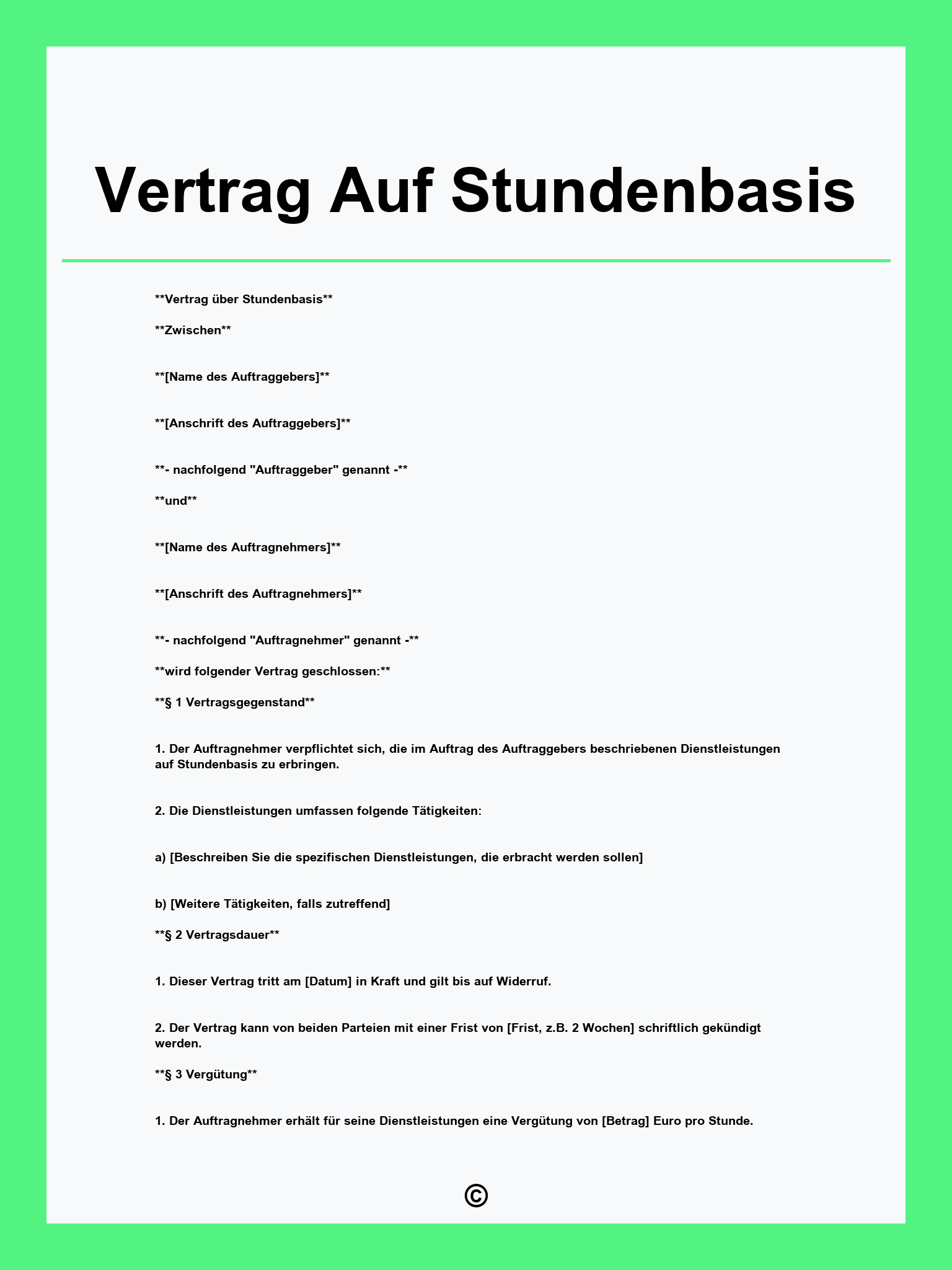 Vertrag Auf Stundenbasis