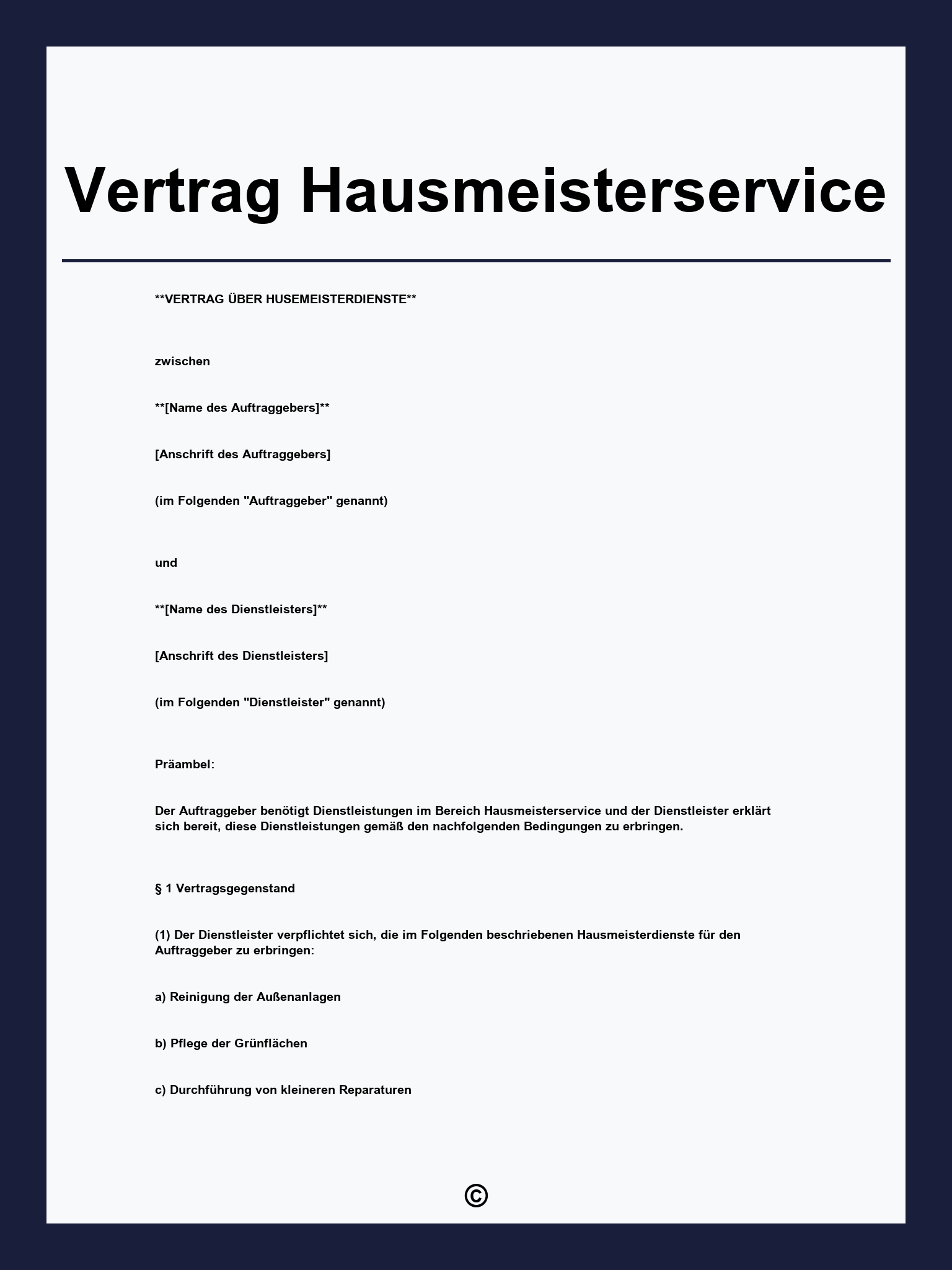 Vertrag Hausmeisterservice