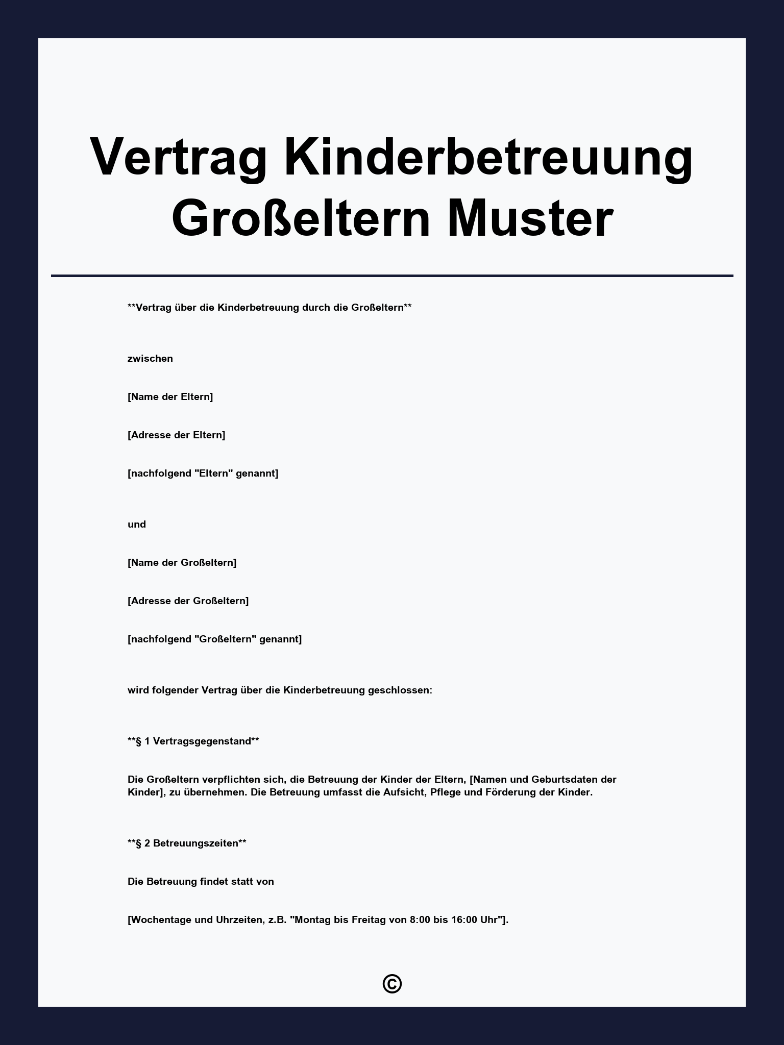Vertrag Kinderbetreuung Großeltern Muster