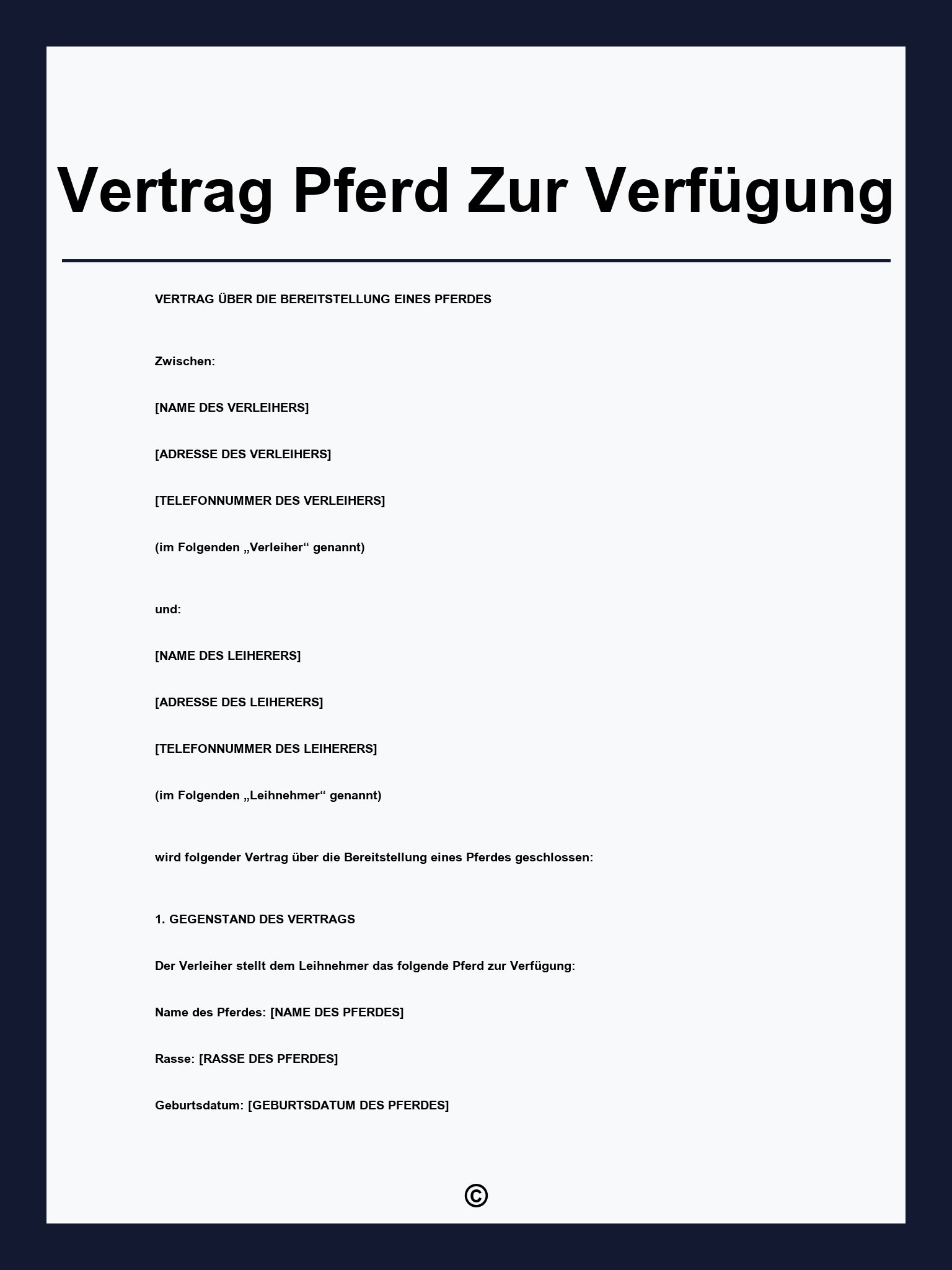 Vertrag Pferd Zur Verfügung