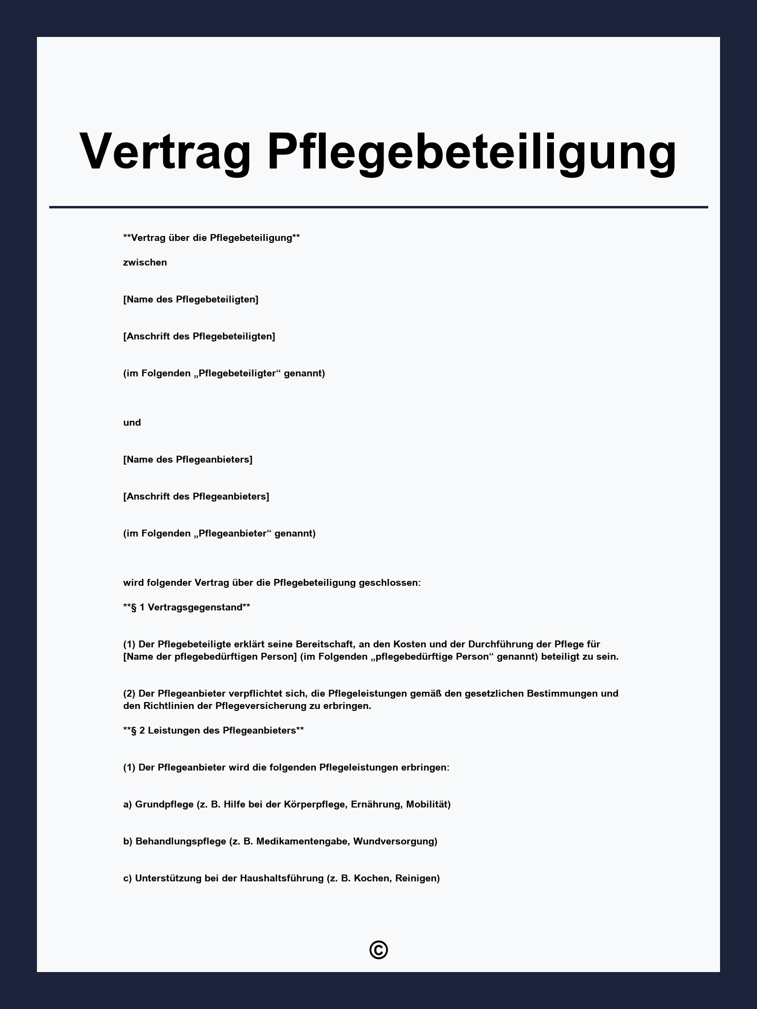 Vertrag Pflegebeteiligung