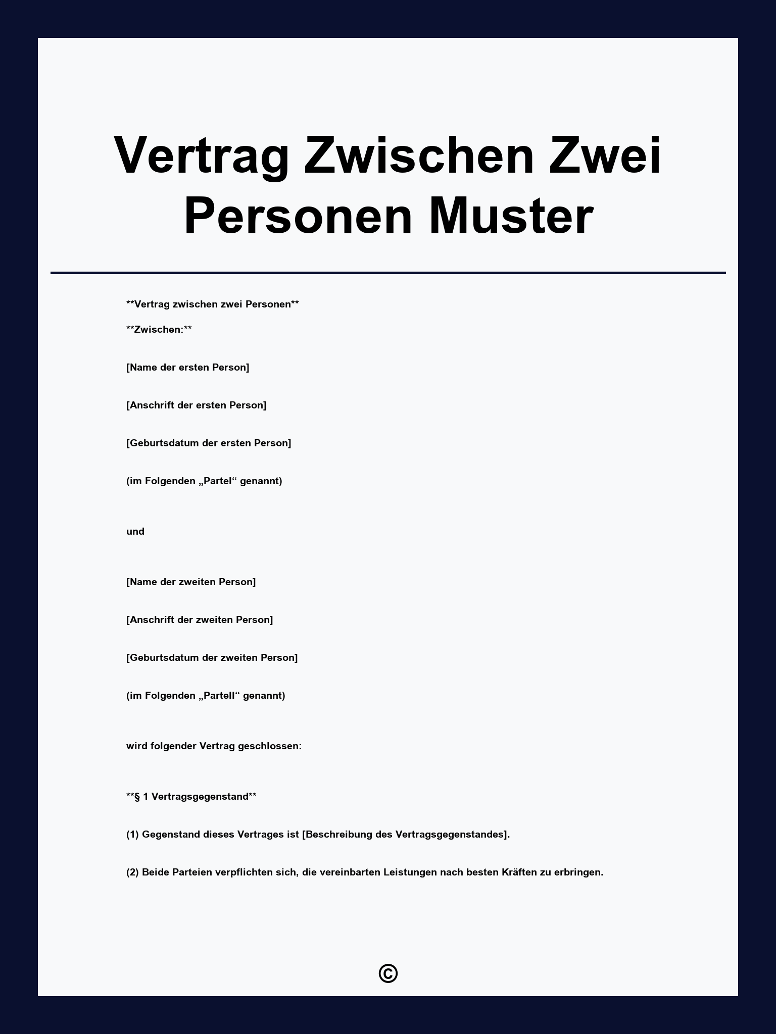 Vertrag Zwischen Zwei Personen Muster