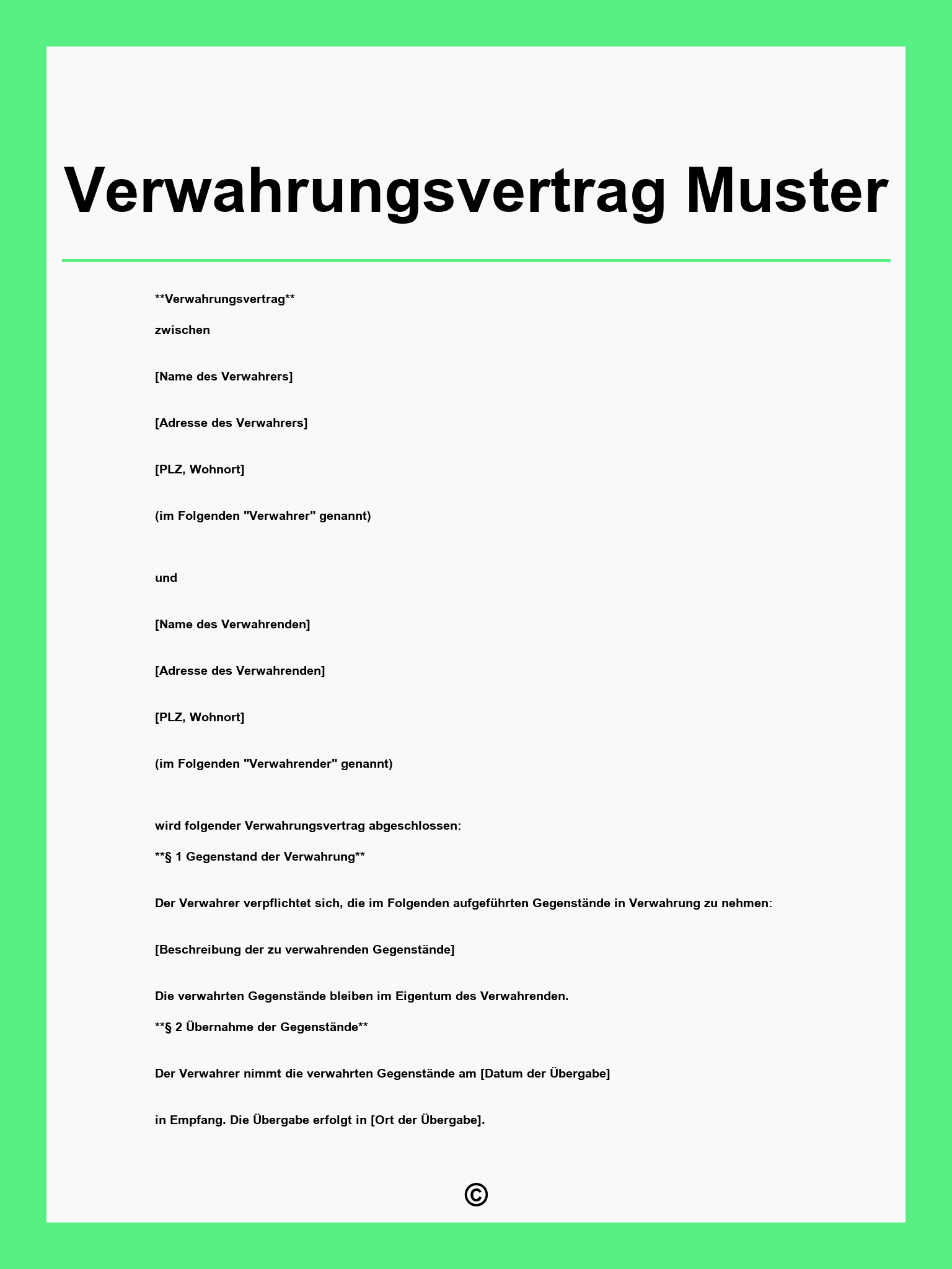 Verwahrungsvertrag Muster