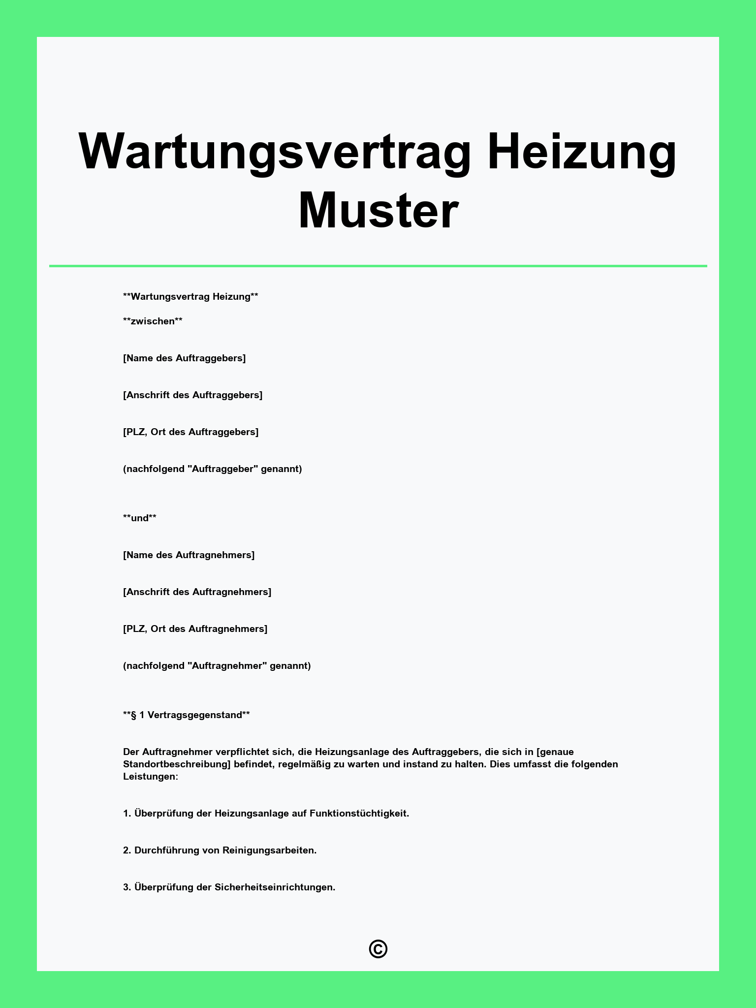 Wartungsvertrag Heizung Muster