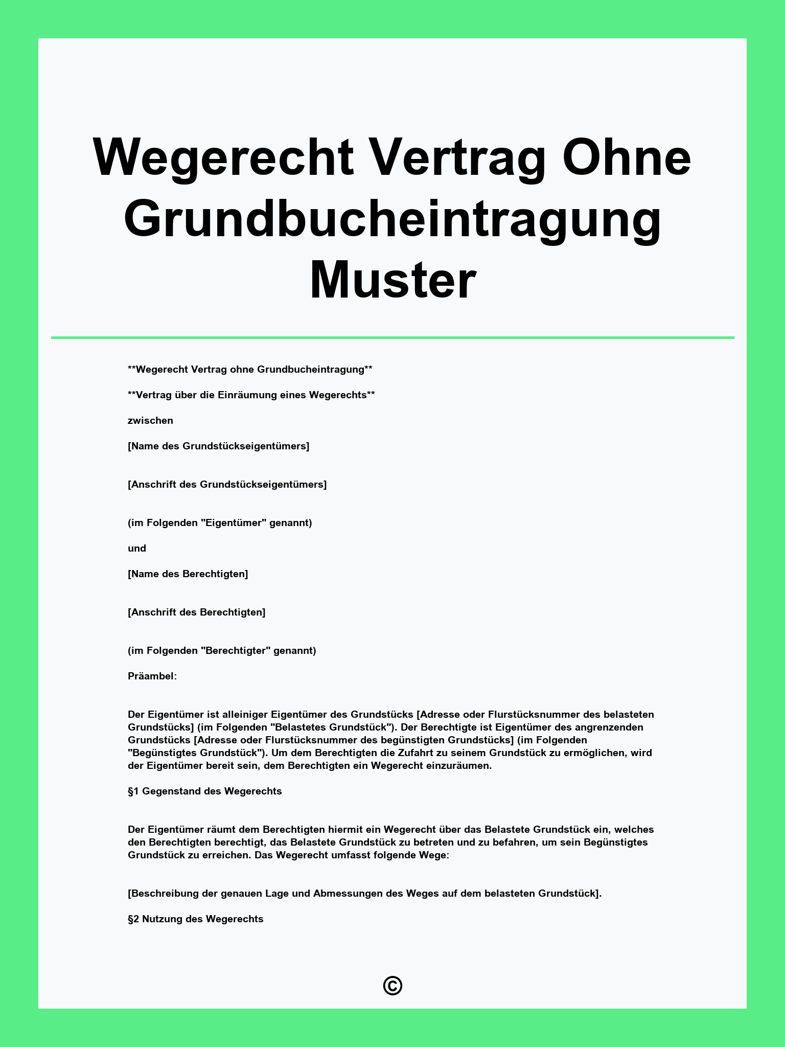 Wegerecht Vertrag Ohne Grundbucheintragung Muster