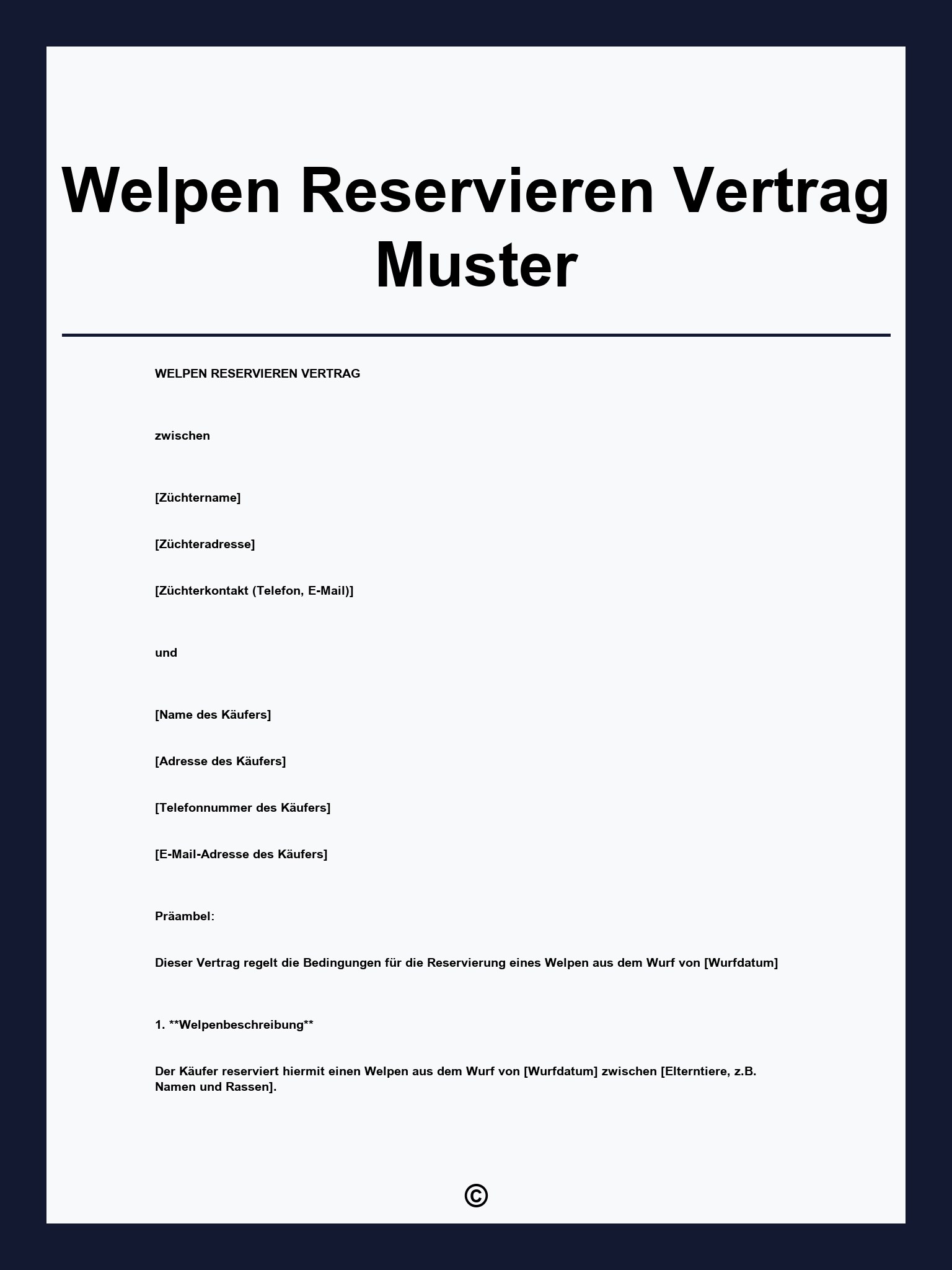 Welpen Reservieren Vertrag Muster