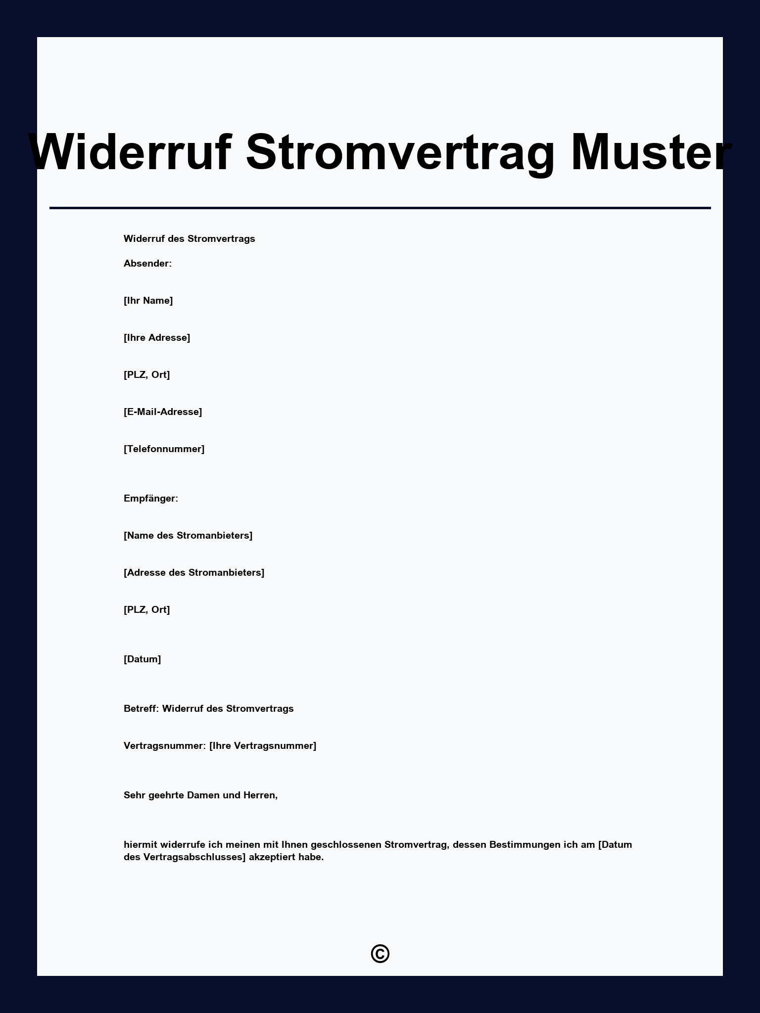 Widerruf Stromvertrag Muster
