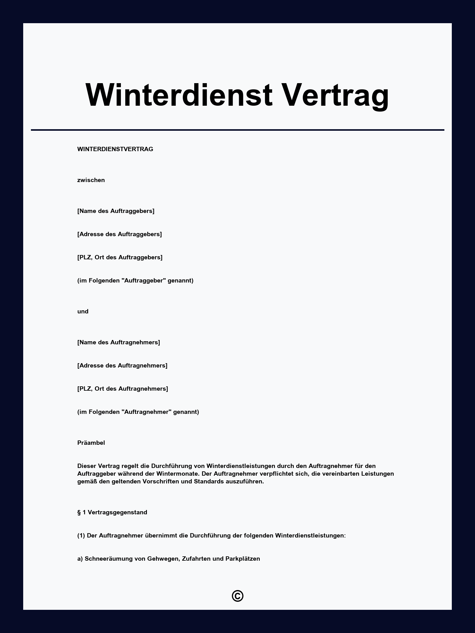 Winterdienst Vertrag